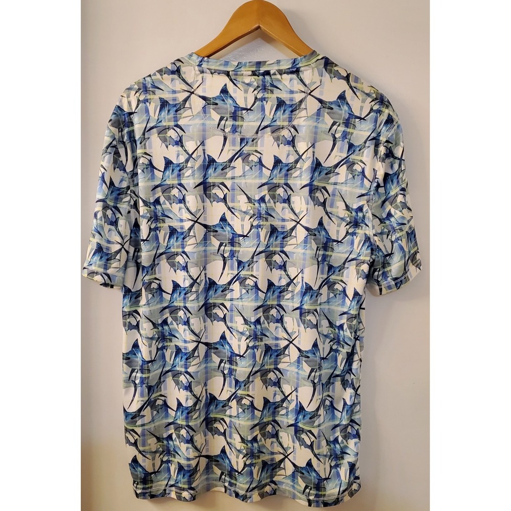 Reel Legends Fishing Shirt L Tarpon Print on Plaid White Blue Green Long Sleeve - Picture 5 of 7